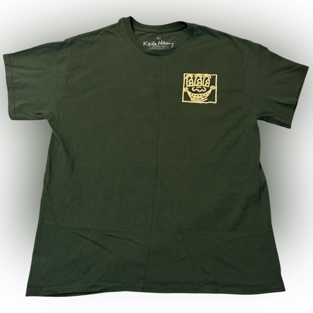 Keith Haring Three-Eyed Face Art Graphic Tee Size Large Dark Green